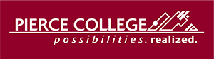 1 color pierce college logo in white on maroon background