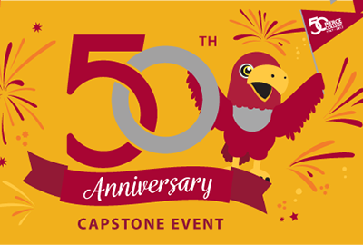 poster for 50th anniversary capstone event will illustration of raider bird