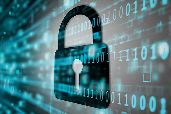 outline of padlock superimposed on lines of code