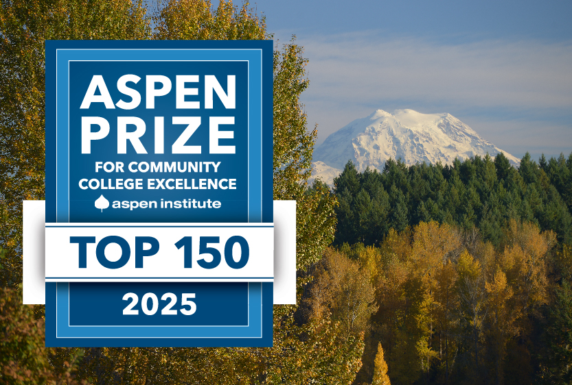 Aspen Prize Top 150 graphic with photo of trees and mountain top in background