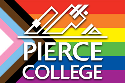 Equity pride flag featuring Pierce College logo