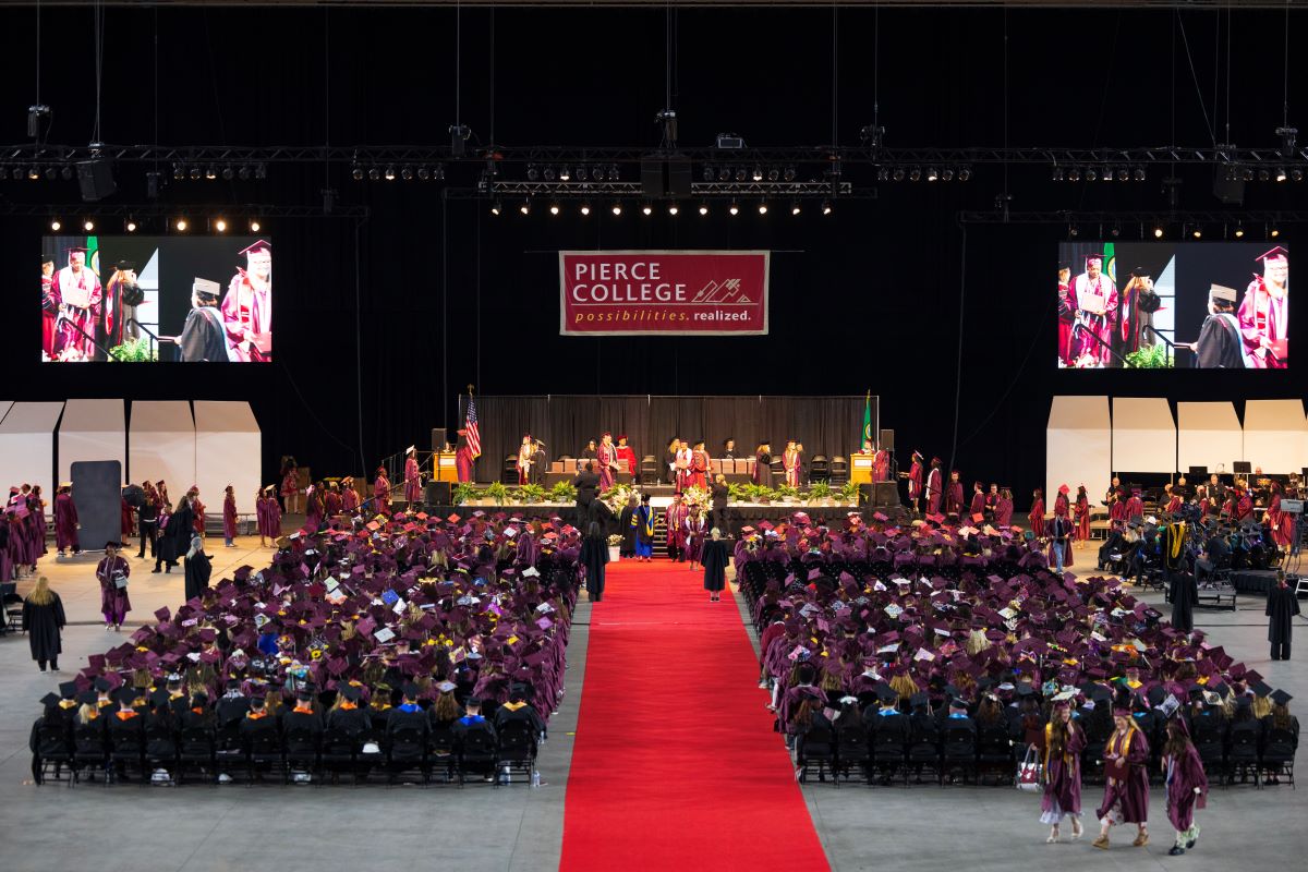 Graduates accepting their diplomas/View of class of 2025 and stage