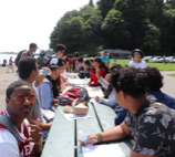 students at the summer bridge program outside having lunch