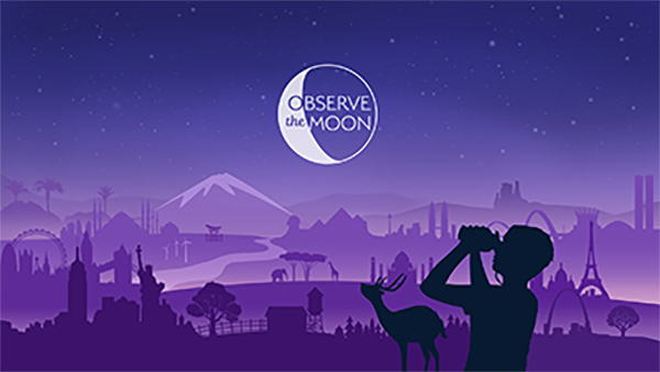 illustration of person looking at the night sky with binoculars