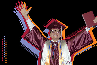 Student in graduate cap and gown with diploma