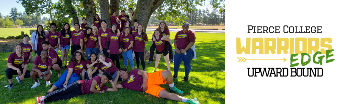 Group of Upward Bound students with Warriors Edge Upward Bound logo