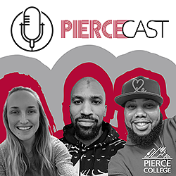 Niki, Tony and Joey underneath the Piercecast logo