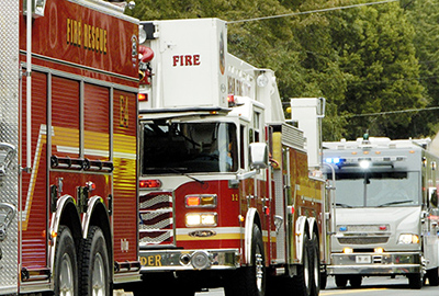 Three fire trucks