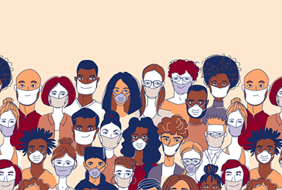 Illustrations of people wearing masks