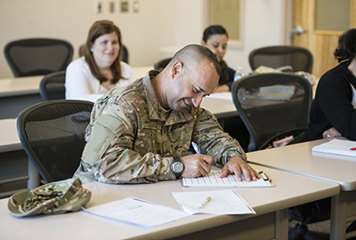 Military students in a classroom