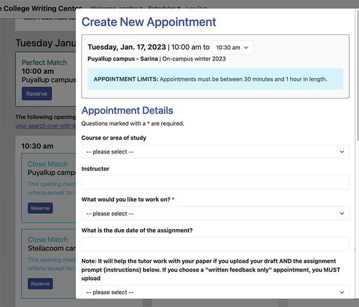 step 4 - create new appointment window with appointment options