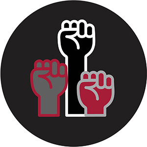 three raised fists