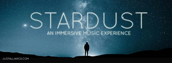 person standing outside at night sillouetted by stars - stardust an immersive music experience