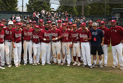 group photo of pierce college baseball team in uniform