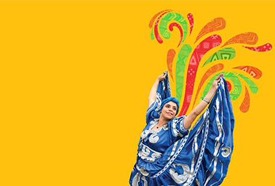 illustration of person in colorful costume dancing