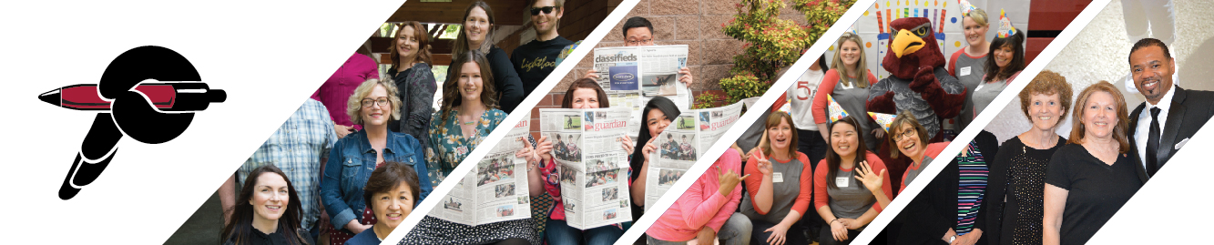 illustration of writing pen and photos of pierce college employees