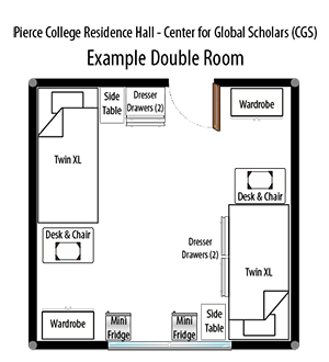 map of double room in residence hall