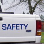 back of campus safety truck on puyallup campus
