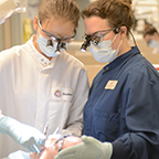 dental hygiene students working on patient