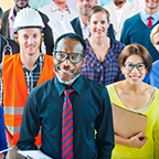 workers of many different professions in various uniforms or attire