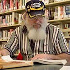 Veteran studying in the library Veteran studying in the library
