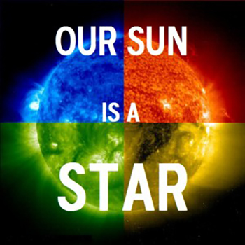 sun image with blue red green and yellow color blocks and text our sun is a star sun image with blue red green and yellow color blocks and text our sun is a star