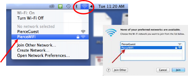 PierceWIFI select PierceWIFI from wi-fi menu