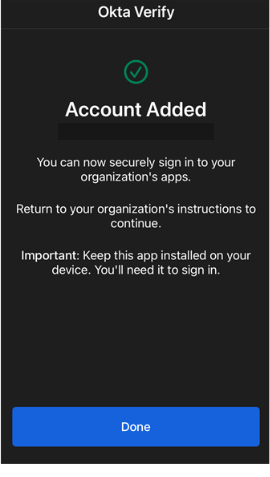 okta account added confirmation screen